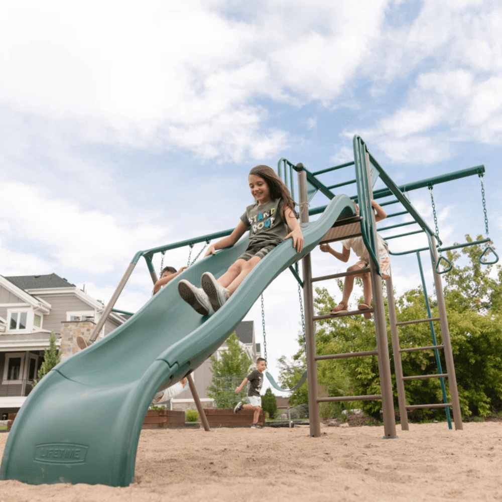 lifetime powder coated steel swing set with 4 swing(s) , 1 slide(s) lifetime powder coated steel swing set with 4 swing(s) , 1 slide(s)