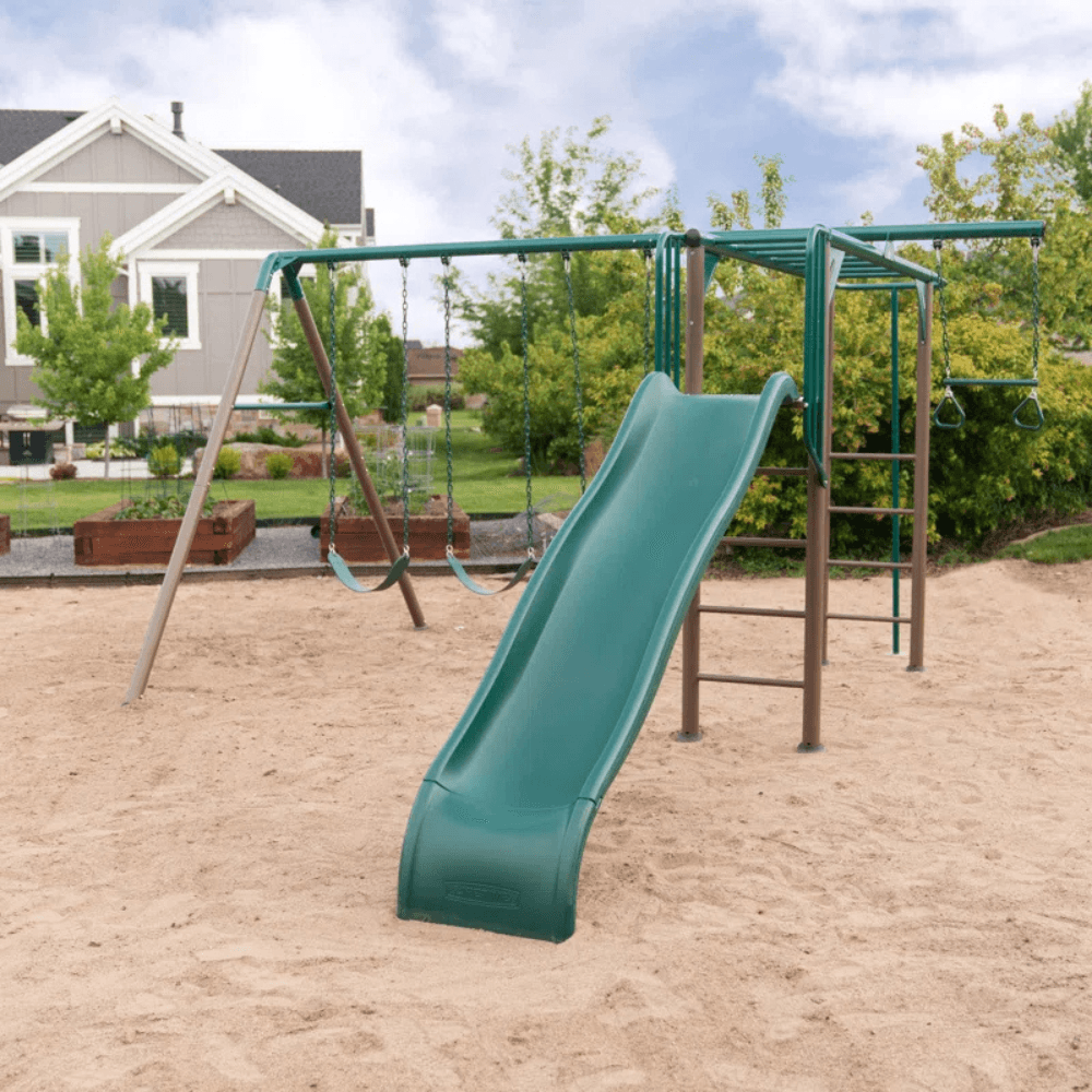 lifetime powder coated steel swing set with 4 swing(s) , 1 slide(s) lifetime powder coated steel swing set with 4 swing(s) , 1 slide(s)