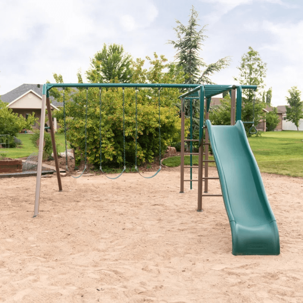 lifetime powder coated steel swing set with 4 swing(s) , 1 slide(s) lifetime powder coated steel swing set with 4 swing(s) , 1 slide(s)