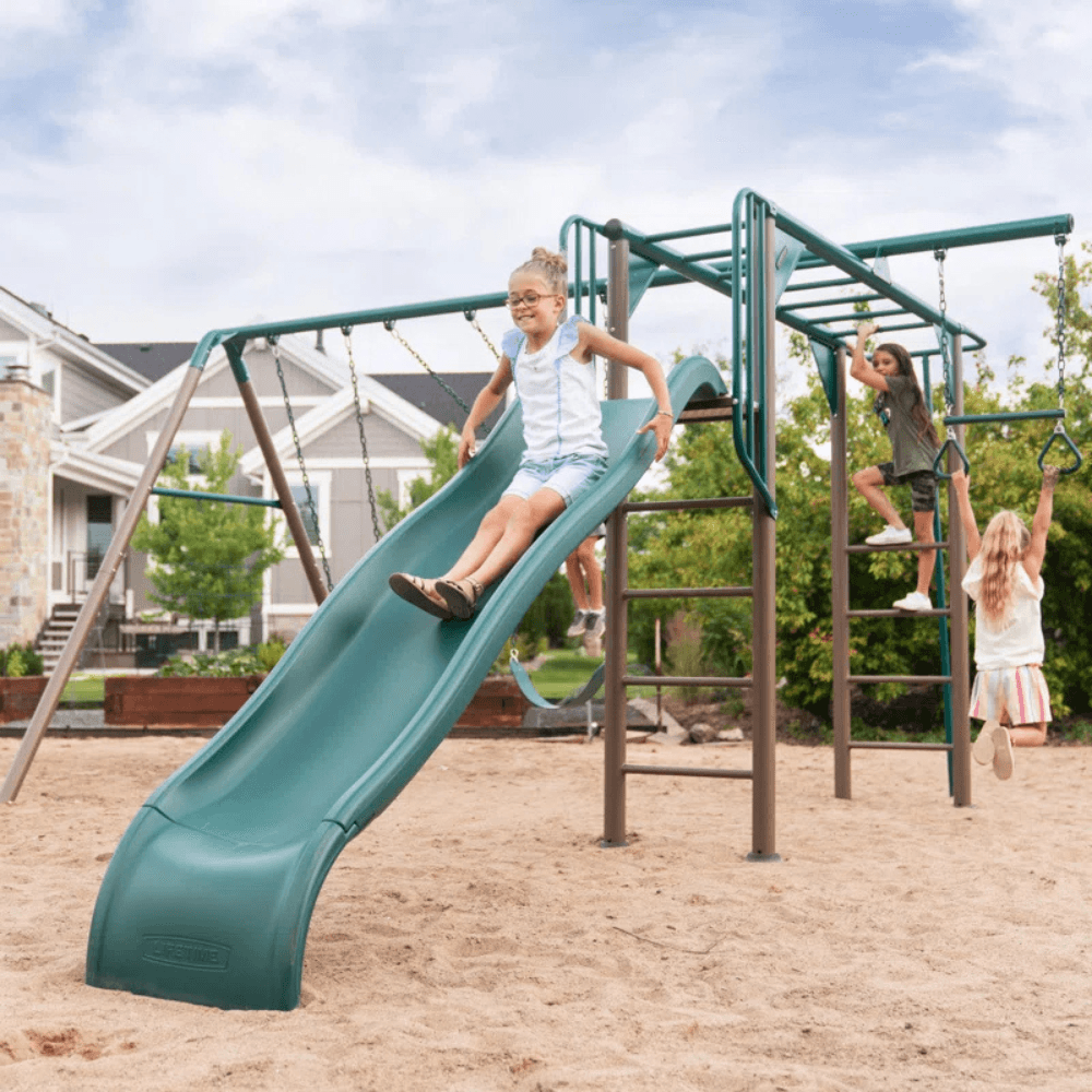 lifetime powder coated steel swing set with 4 swing(s) , 1 slide(s) lifetime powder coated steel swing set with 4 swing(s) , 1 slide(s)