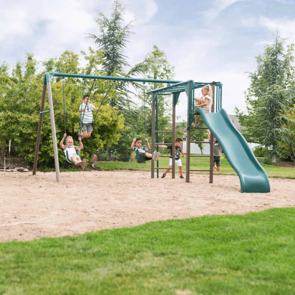 lifetime powder coated steel swing set with 4 swing(s) , 1 slide(s) lifetime powder coated steel swing set with 4 swing(s) , 1 slide(s)