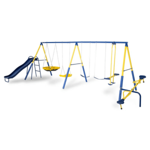 sportspower super 10 metal swing set with lifetime warranty on blow molded slide