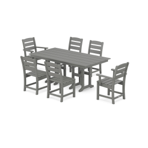 polywood lakeside 7 piece farmhouse dining set – slate grey