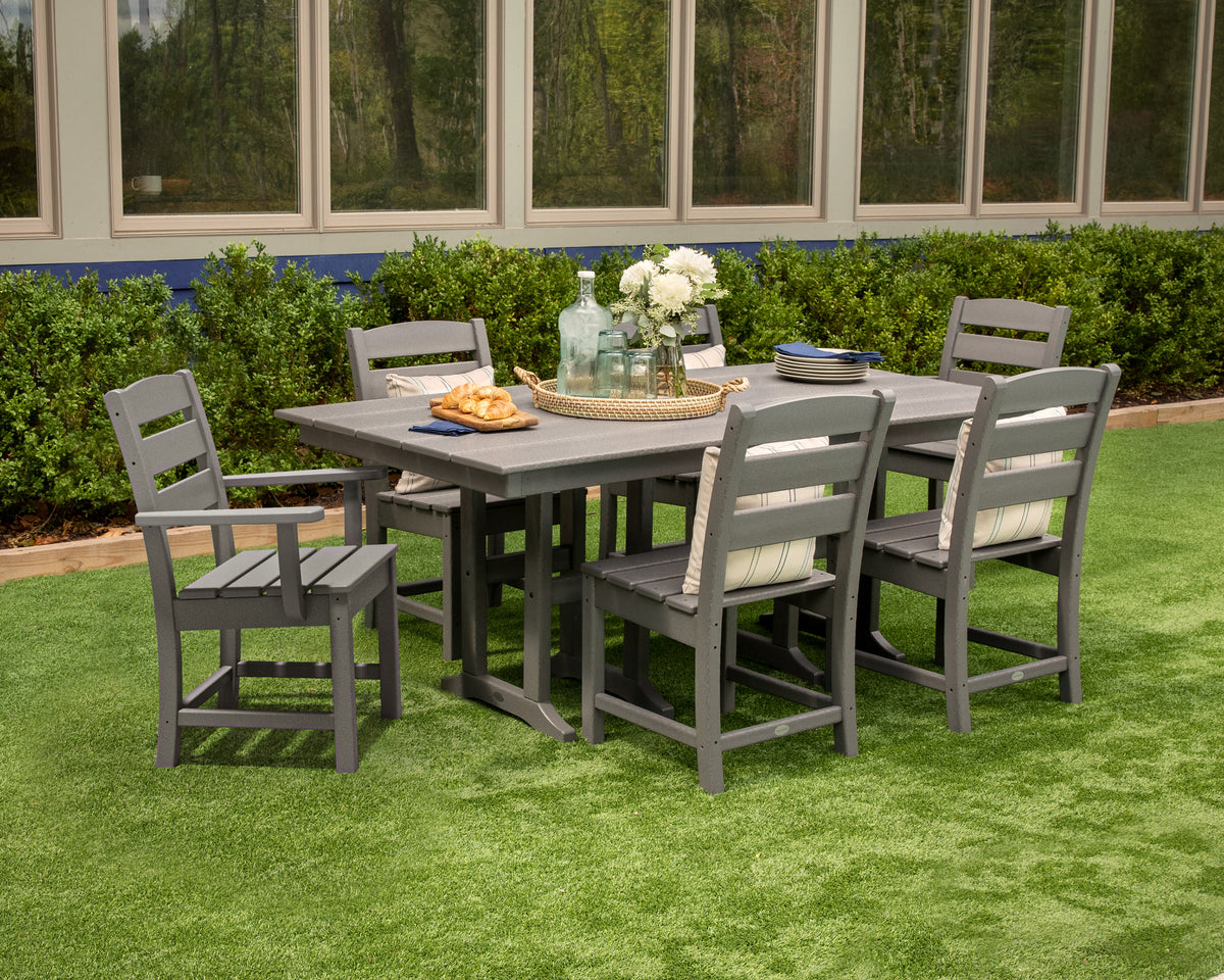 polywood lakeside 7 piece farmhouse dining set – slate grey polywood lakeside 7 piece farmhouse dining set – slate grey