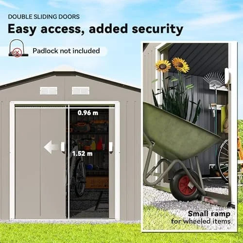 outsunny 11′ x 13′ outdoor storage shed, garden tool metal shed with foundation kit, double lockable door, air vents and slopings roofs, for backyard, patio, lawn, light grays outsunny 11′ x 13′ outdoor storage shed, garden tool metal shed with foundation kit, double lockable door, air vents and slopings roofs, for backyard, patio, lawn, light grays