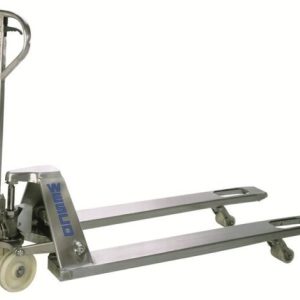 wesco stainless steel manual pallet jack – chock & backrest guards | 5,500 lb capacity | model 272152 1