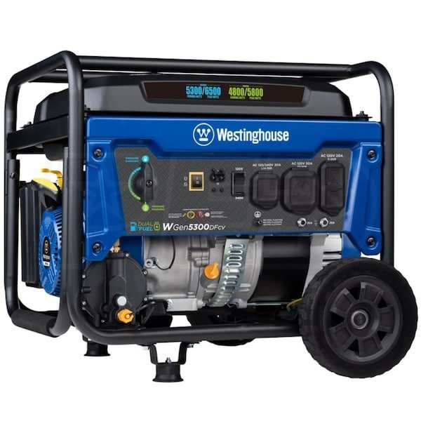 westinghouse wgen5300dfcv – 5300 watt dual fuel portable generator w/ rv outlet & co sensor (49 state) westinghouse wgen5300dfcv – 5300 watt dual fuel portable generator w/ rv outlet & co sensor (49 state)