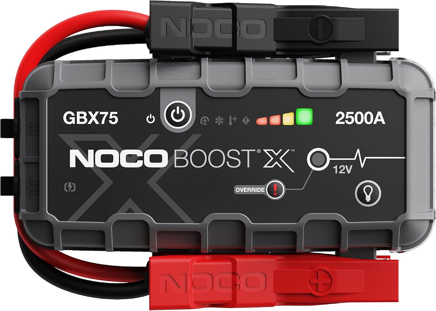 noco boost x gbx75: 2500a ultrasafe jump starter, 12v lithium battery booster pack, portable jump box, power bank & jumper cables, for 8.5l gas and 6.5l diesel engines noco boost x gbx75: 2500a ultrasafe jump starter, 12v lithium battery booster pack, portable jump box, power bank & jumper cables, for 8.5l gas and 6.5l diesel engines