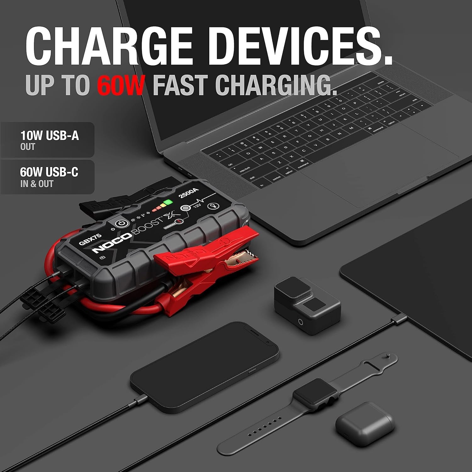 noco boost x gbx75: 2500a ultrasafe jump starter, 12v lithium battery booster pack, portable jump box, power bank & jumper cables, for 8.5l gas and 6.5l diesel engines noco boost x gbx75: 2500a ultrasafe jump starter, 12v lithium battery booster pack, portable jump box, power bank & jumper cables, for 8.5l gas and 6.5l diesel engines